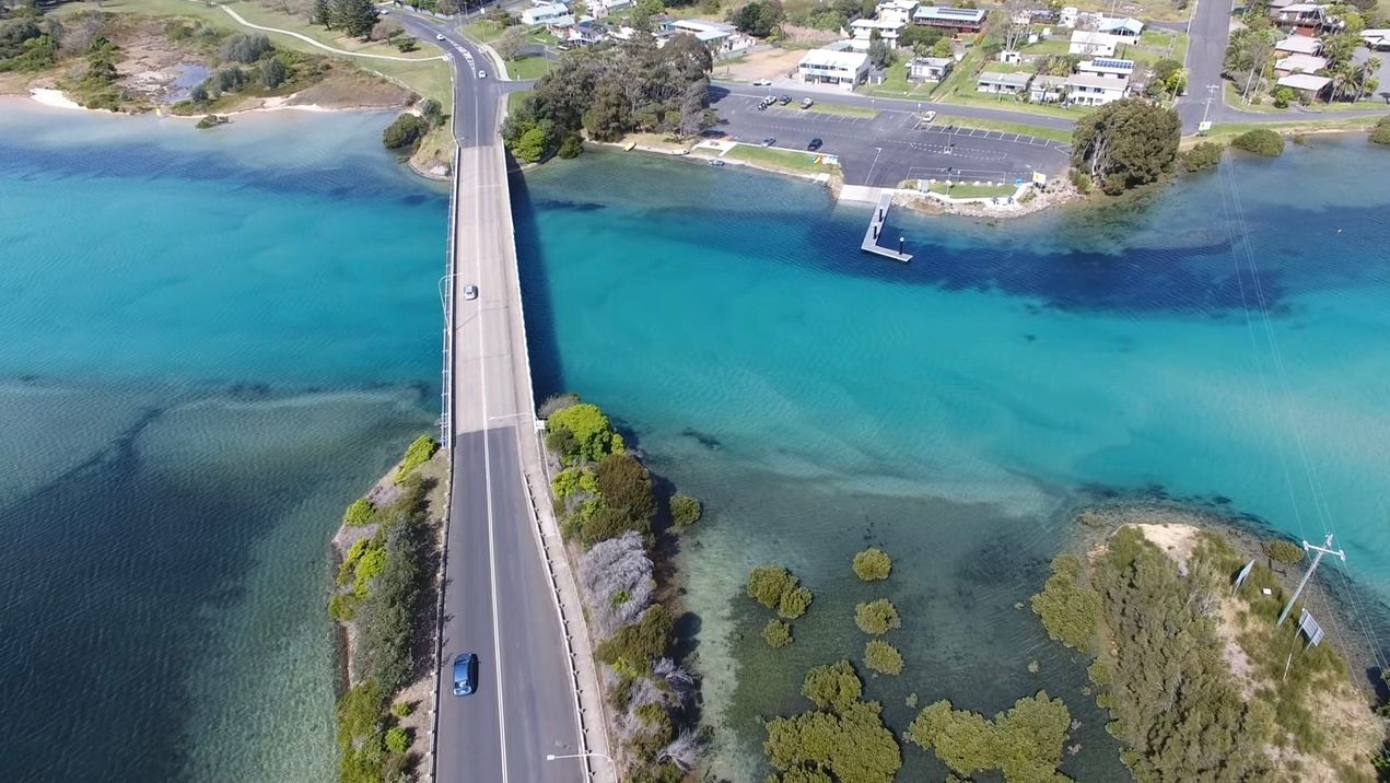 An aerial photograph of the Bermagui River.